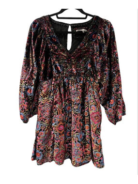 Anthropologie Mona Burnout Velvet Mini Dress Paisley Boho Oversized Size XSP